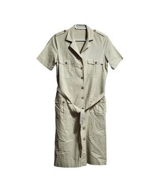 Long shirt short sleeves cotton dress with belt color kaki size medium